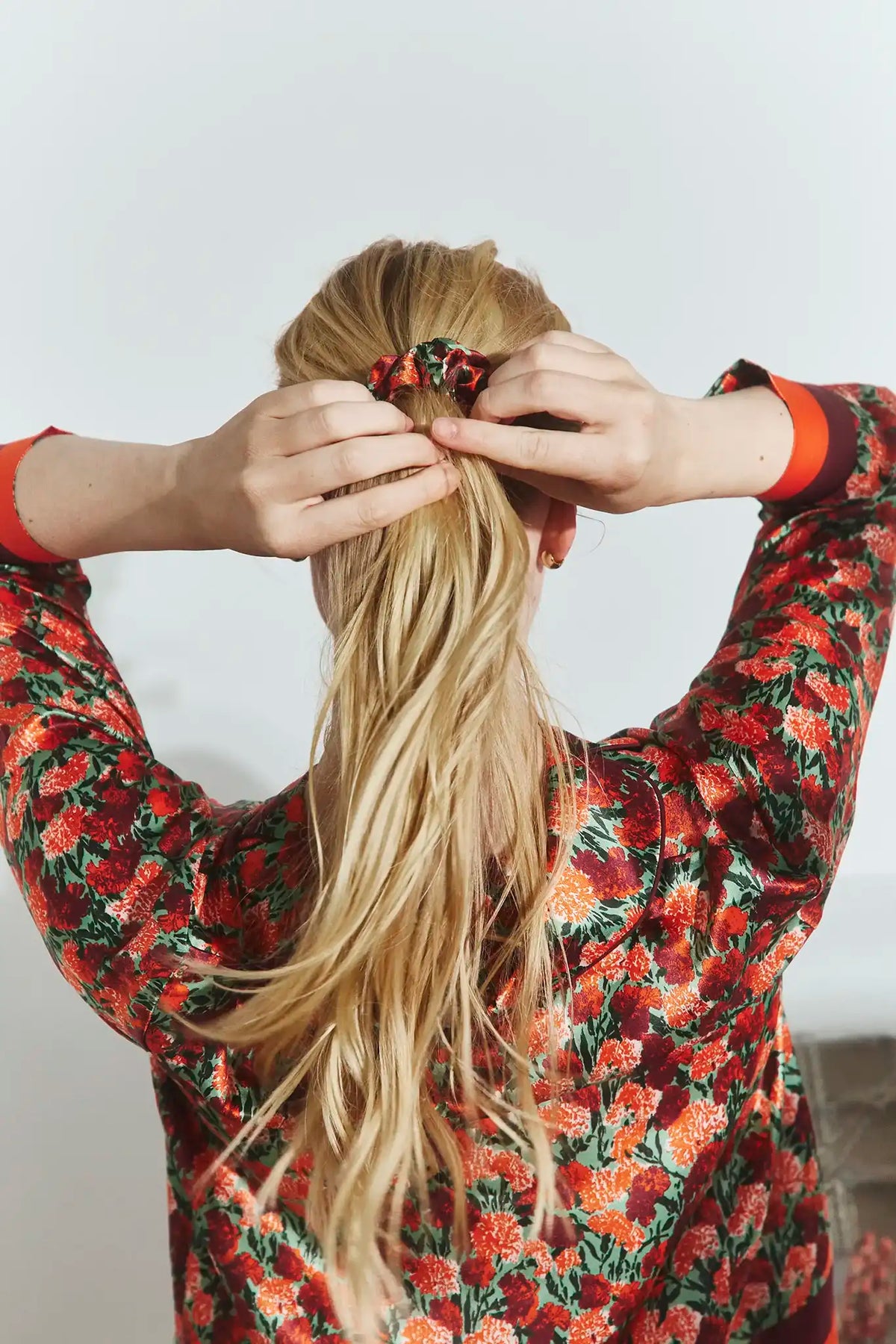 The Blossom Eye Mask & Scrunchie in Crimson Blossom paired with the matching Roxy Top.