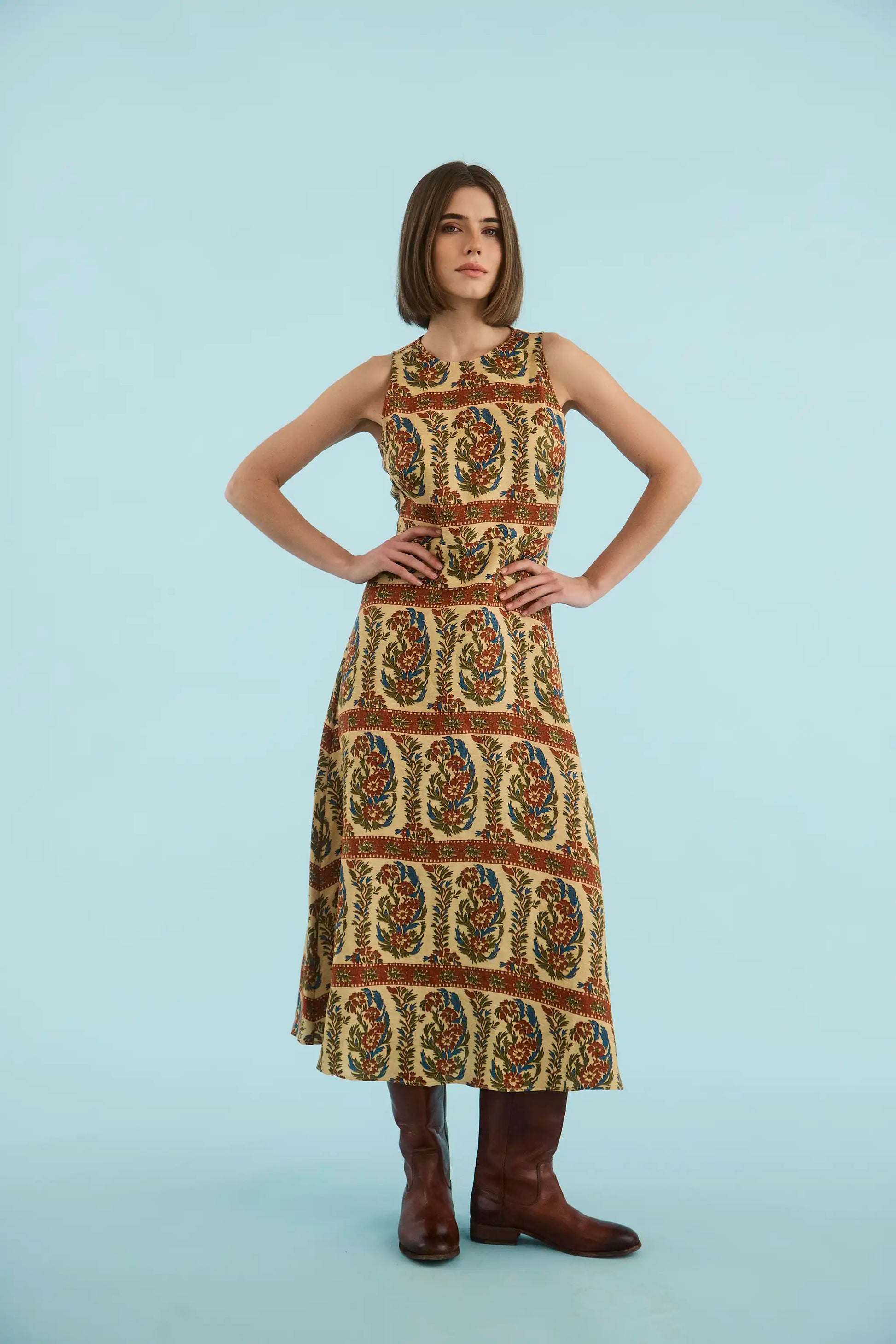 The Faith Dress in Amber Glen Cream.