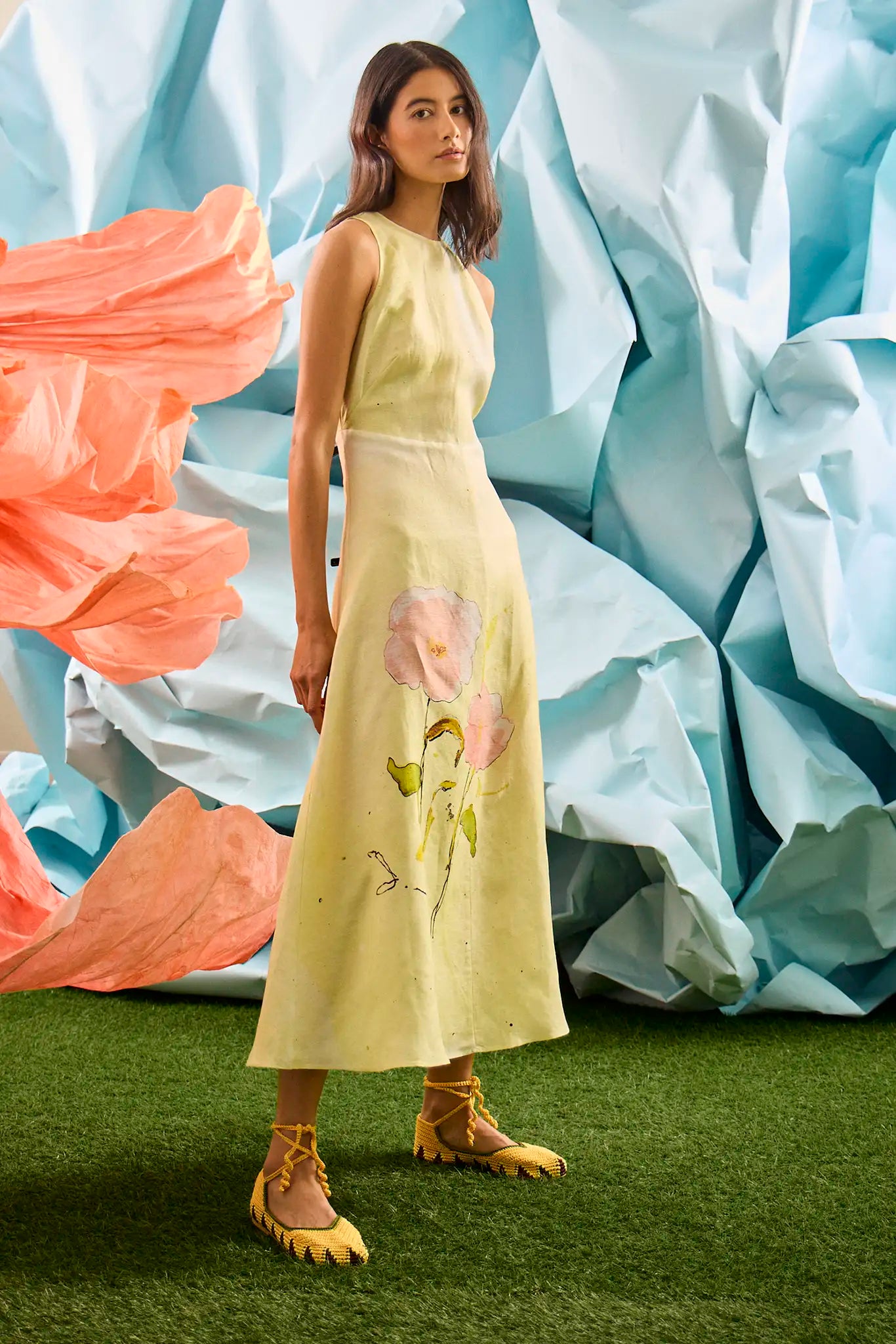 The Faith Dress, sleeveless fit and flare midi dress, in Quiet Bloom.