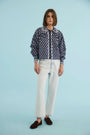 The Finch Top in Thistle & Vine Blue paired with the Wray Pant in Washed Blue Denim. 