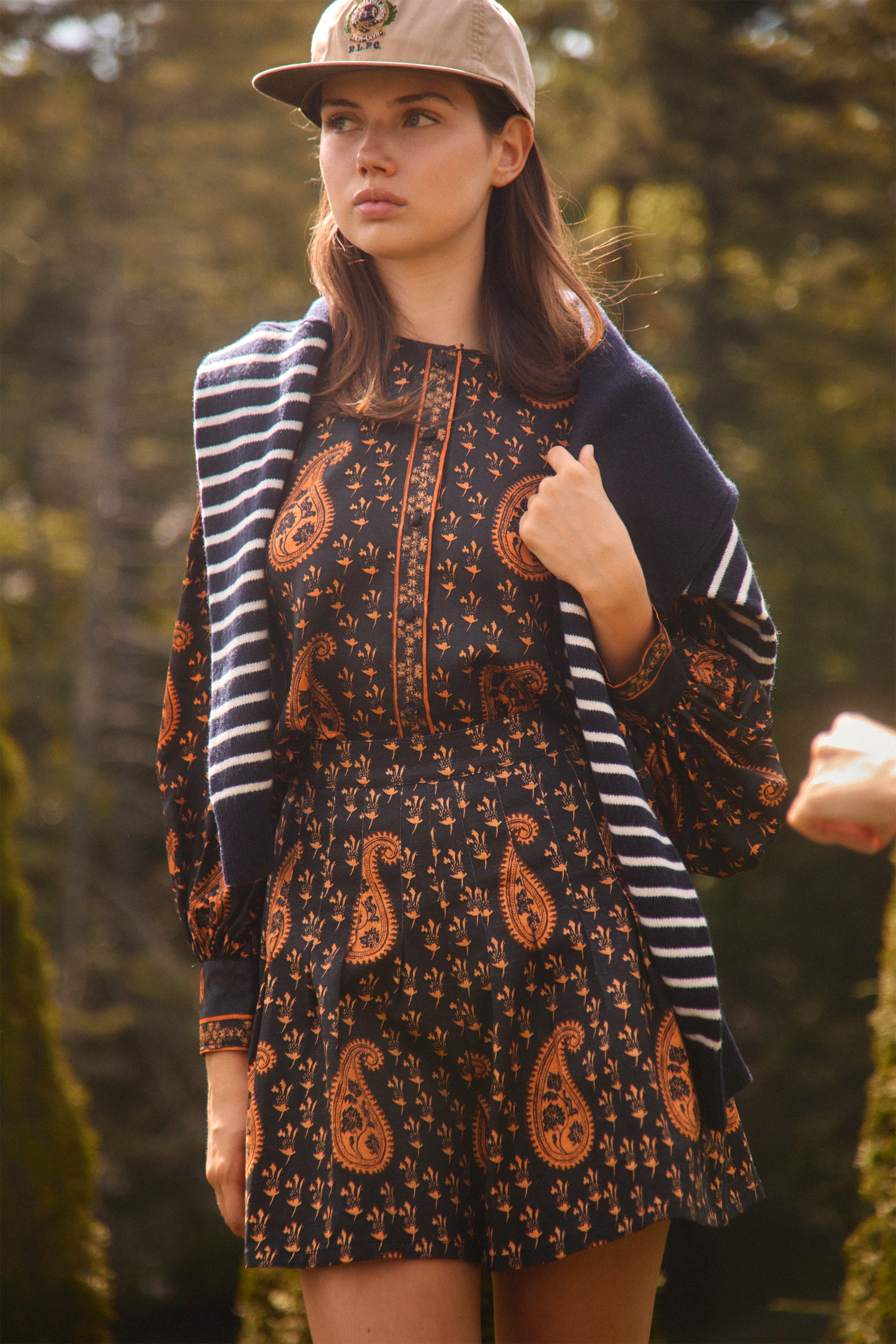 The Finley Blouse in Glen Paisley paired with matching Willa Shorts. 