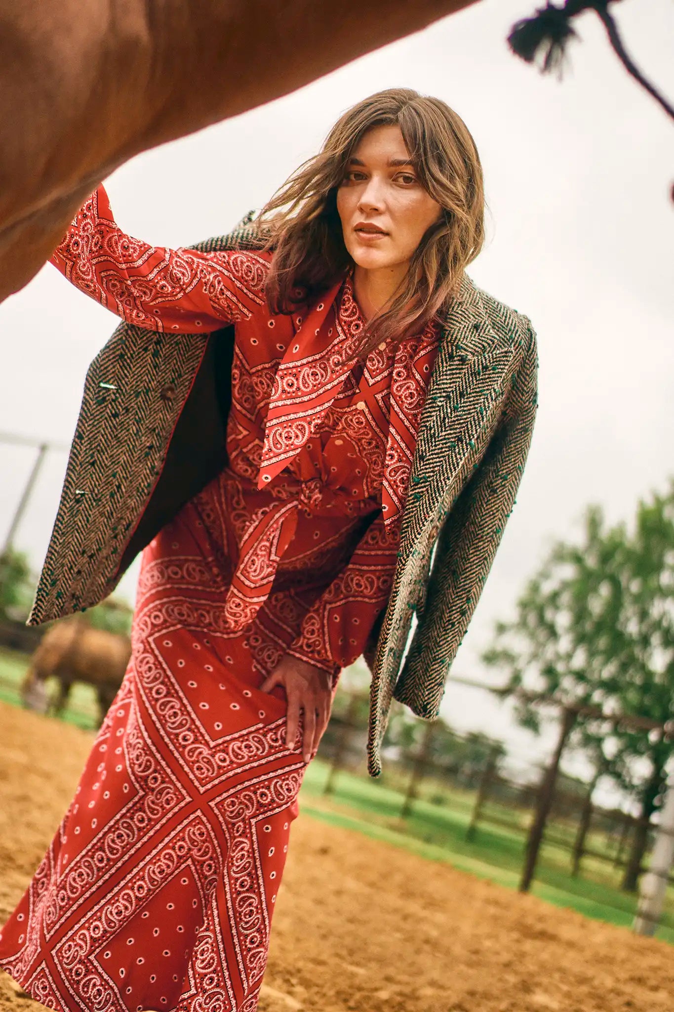 The Frances Top has a button front, long sleeves, button cuffs and a scarf collar detail.