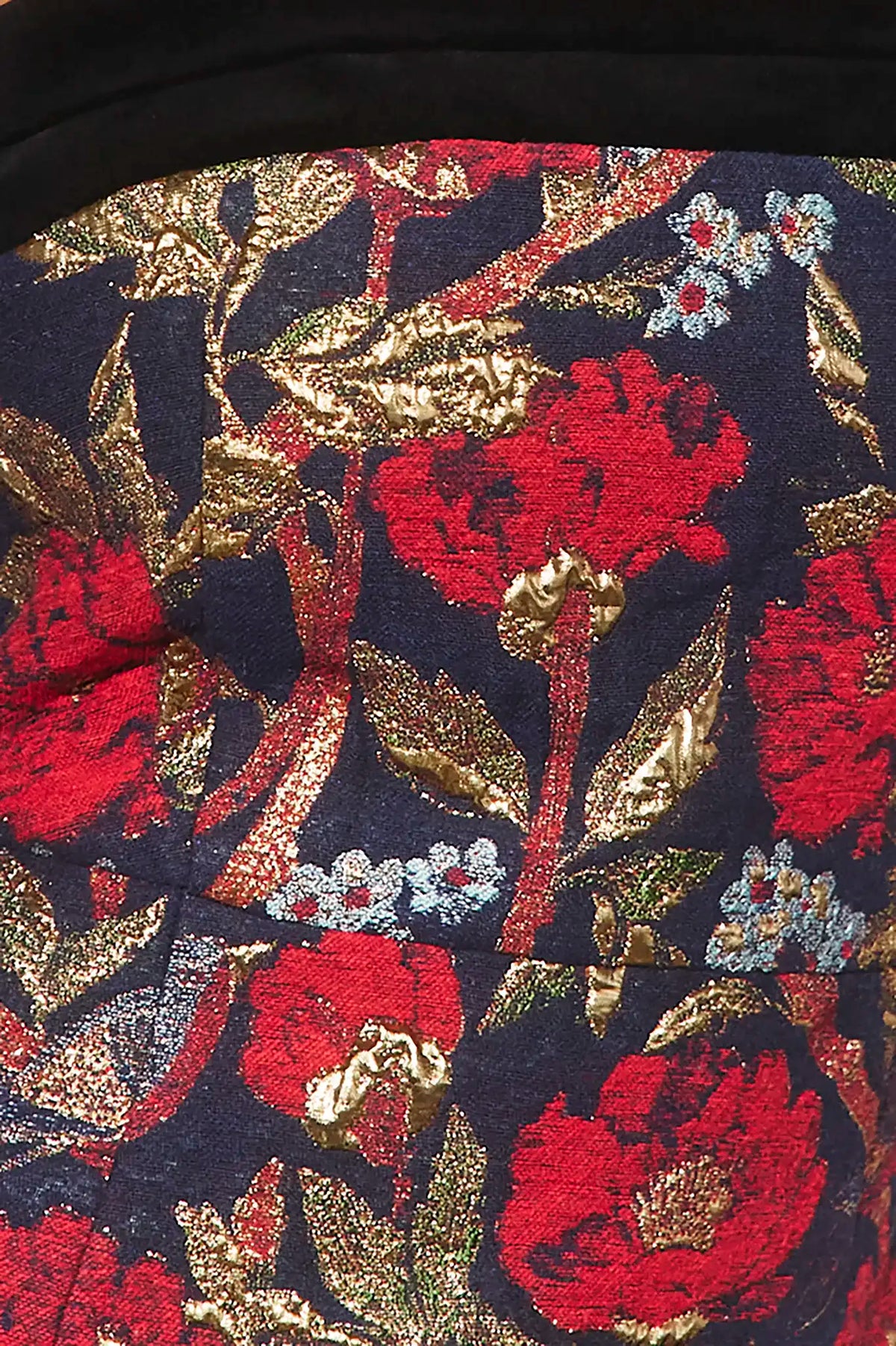 Close up of the Gimlet Dress in Palais Floral Gold. 