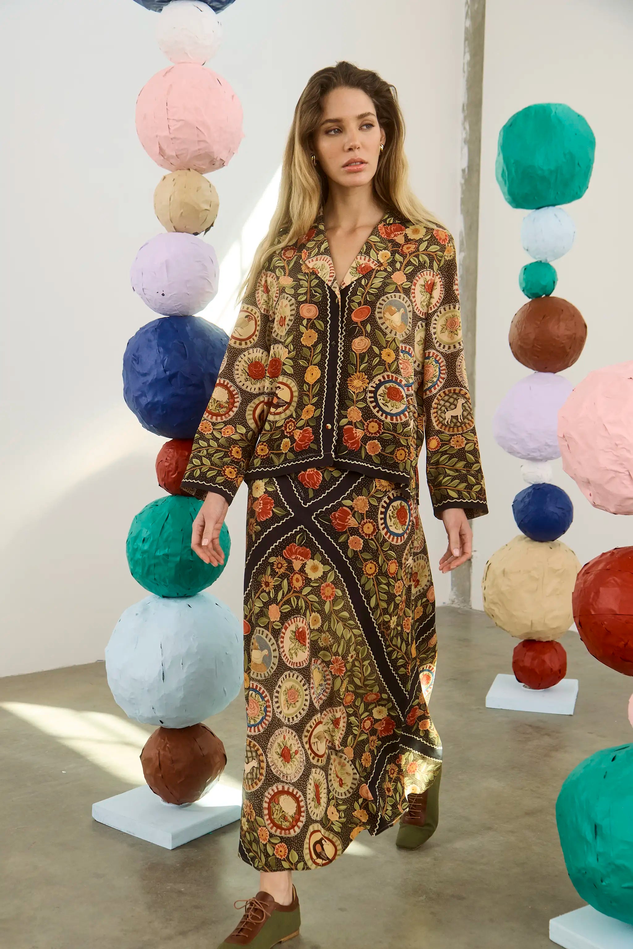 The Gina Top in Found Heirloom paired with the matching Suki Skirt.