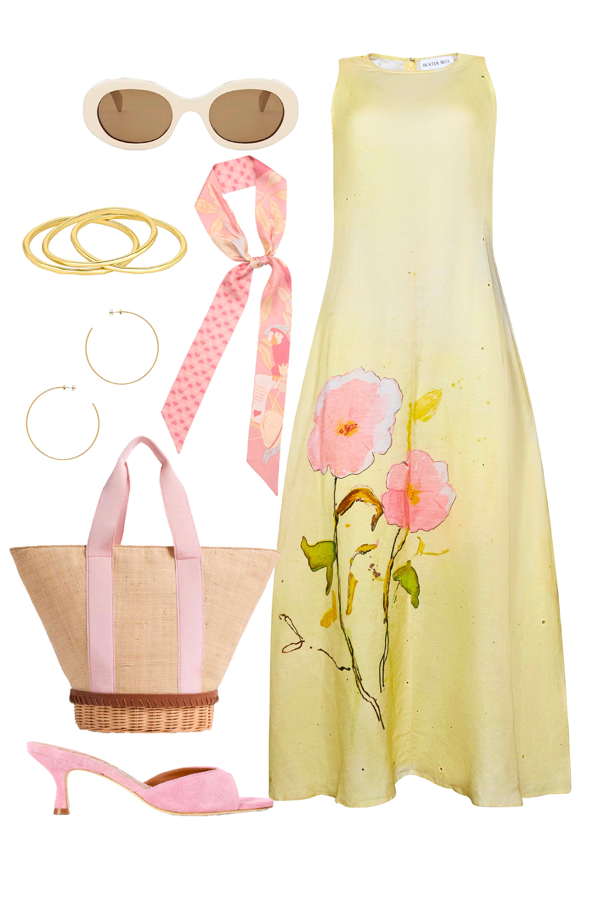 The Faith Dress, sleeveless fit and flare midi dress, in Quiet Bloom styled.