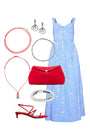 The Gracie Dress, midi dress with embroidery and full skirt, in Sullivan Stripe styled.