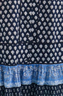 Close up of the Greta Dress in Thistle & Vine Blue. 