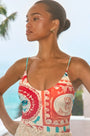 The Capri One Piece in Lost at Sea paired with Rivington Skirt in Cream. 