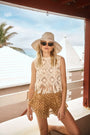 The Astor Top in cream paired with Coconut Sand Dot bikini.
