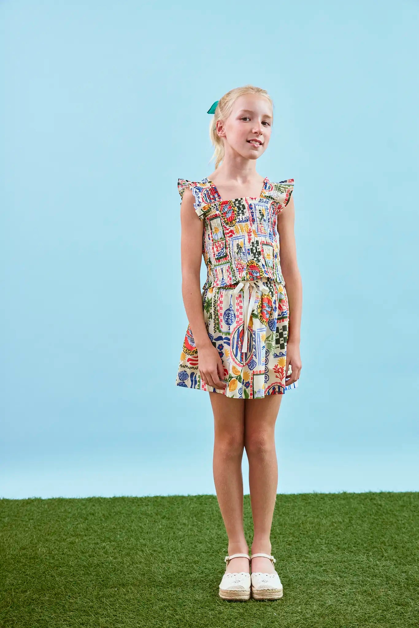 The Rosie Skirt in Coastal Conversation paired with matching Harper Top