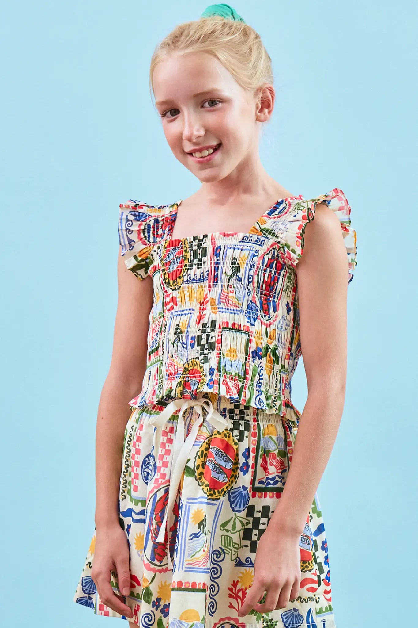 The Harper Top in Coastal Conversation paired with matching Rosie Skirt