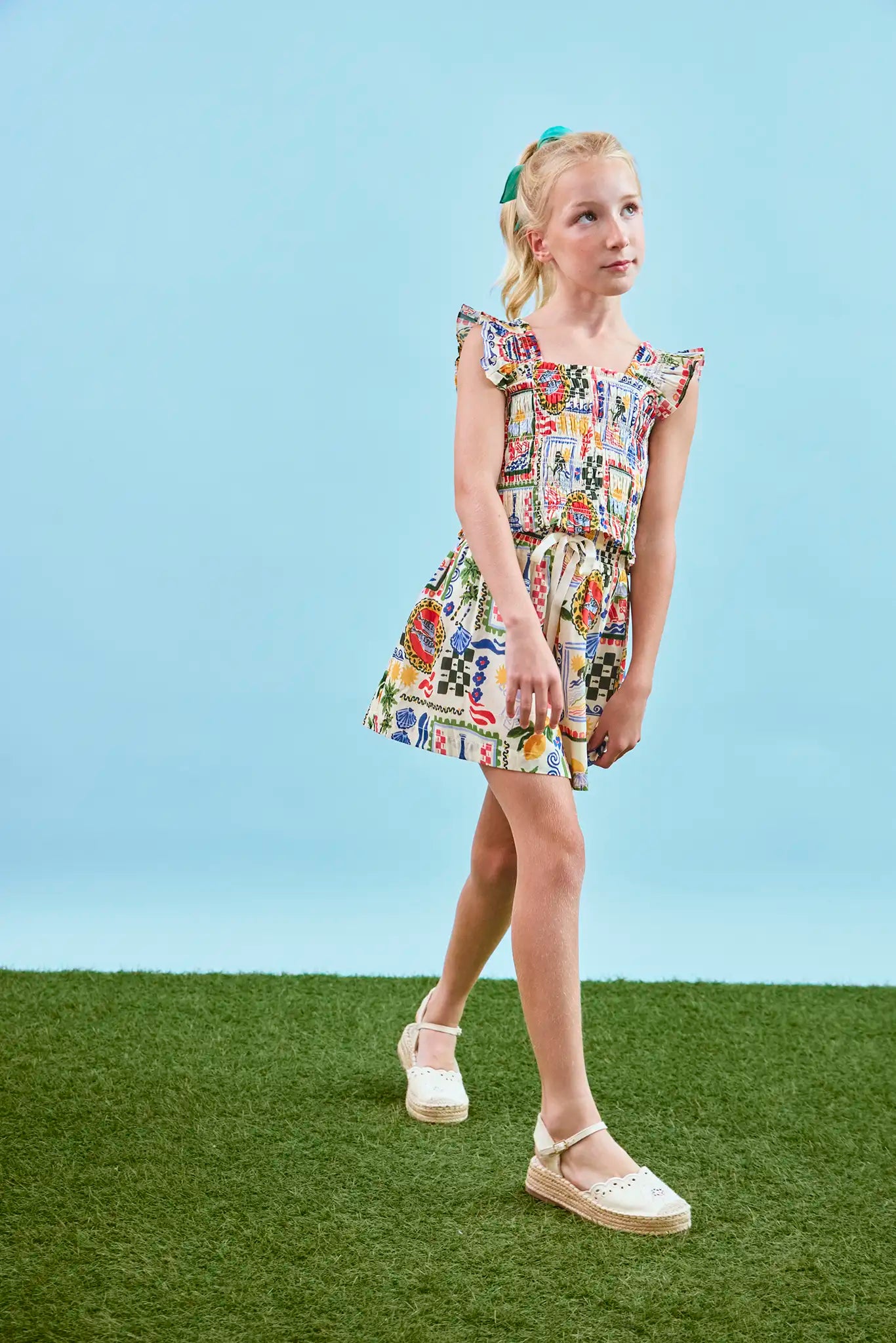 The Harper Top in Coastal Conversation paired with matching Rosie Skirt