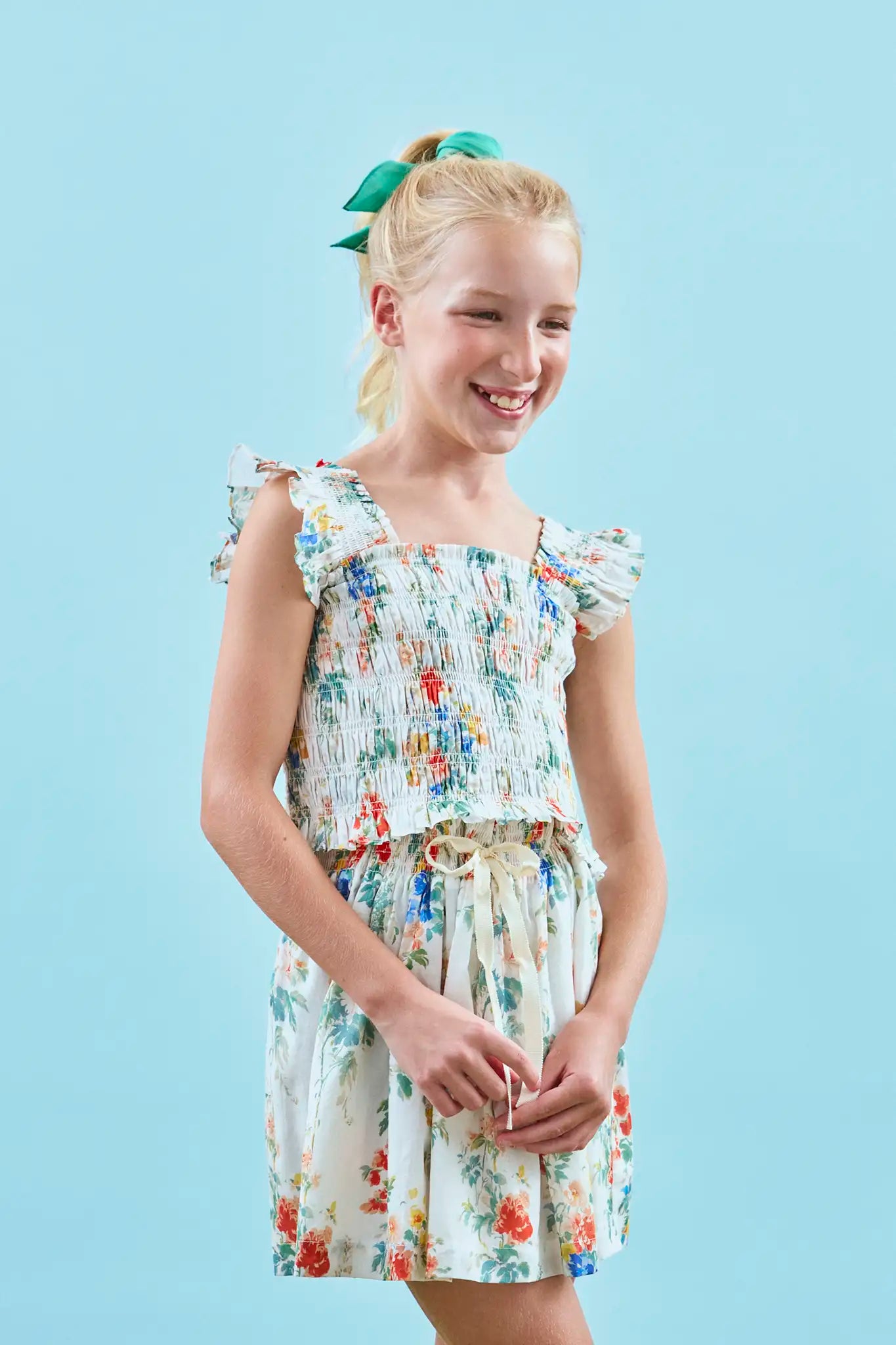 The Rosie Skirt in Falling Blossom paired with matching Harper Top