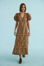The Harrison Dress in Amber Glen Brown. 