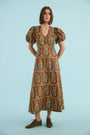 The Harrison Dress in Amber Glen Brown. 