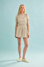 The Hartley Top in Coral Multi, puff sleeve top with coral buttons paired with matching Jemma Short.