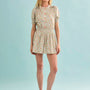 The Hartley Top in Coral Multi, puff sleeve top with coral buttons paired with matching Jemma Short.