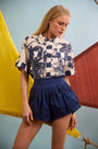 The Faye Short in Deep Sea paired with Hawkins Top in Bermuda Toile. 