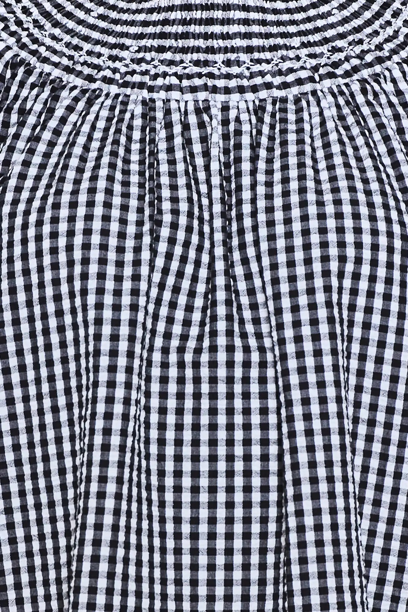 Close up of the Hayes Blouse in Black and White Gingham 