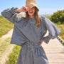 The Hayes Blouse in Black and White Gingham paired with matching Jemma Shorts paired with straw hat