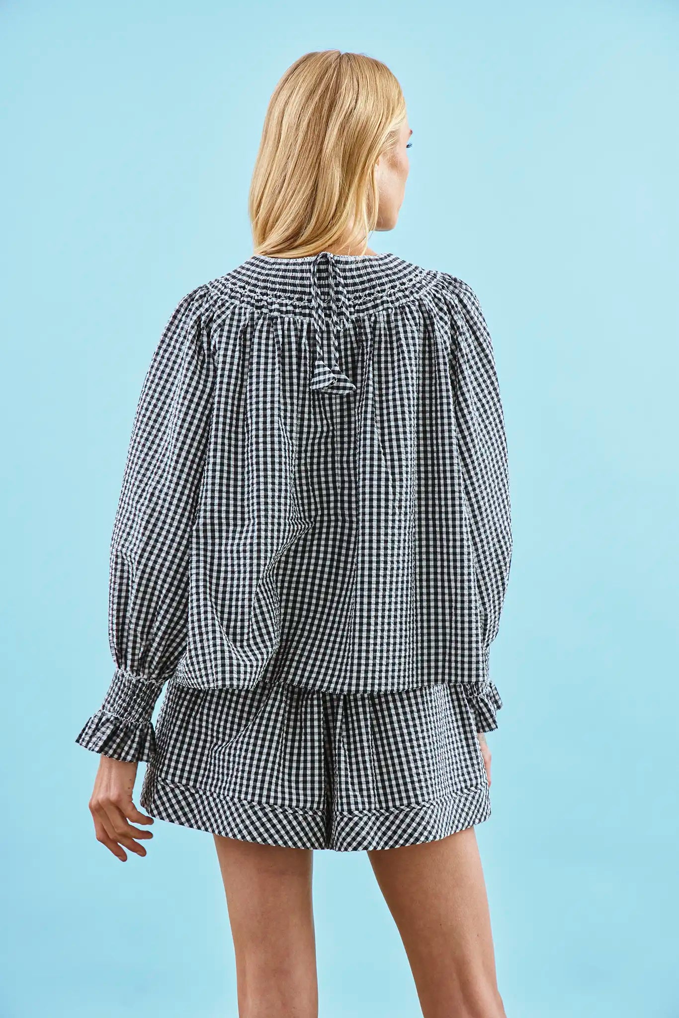 The Jemma Shorts in Black and White Gingham paired with matching Hayes Top