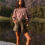 The Hayes Top in Cotswold Check Rust paired with Ashton Short in pine grove. 
