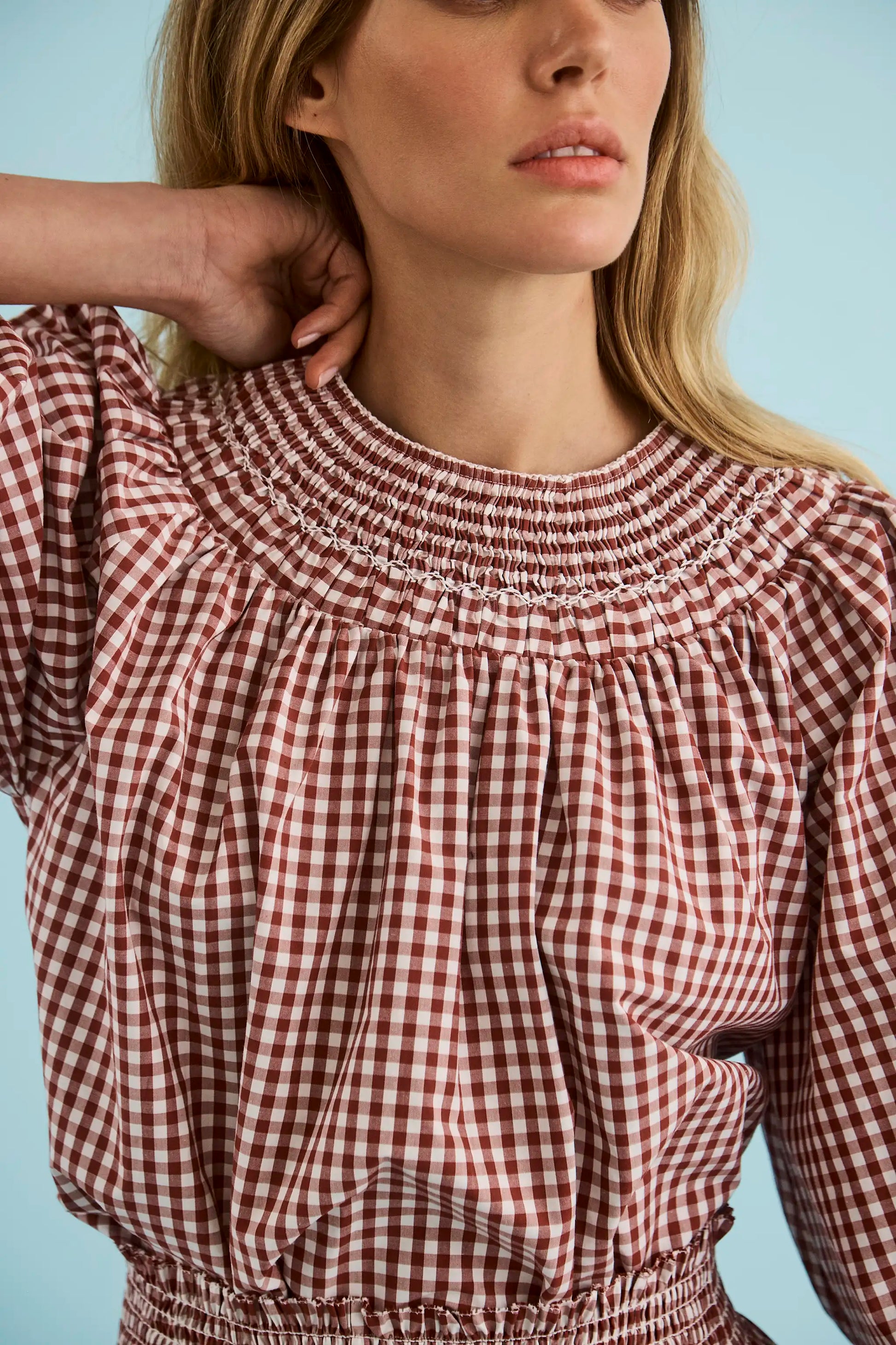 The Hayes Top in Cotswold Check Rust paired with matching Jemma Shorts.