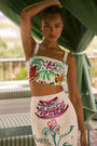 White crop top with colorful flowers printed with thin adjustable straps