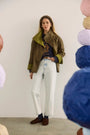 The Howell Cropped Trench paired with the Heritage Sweatshirt and Wray Pant in Washed Blue Denim.