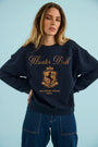 The Heritage Sweatshirt in Midnight Blue paired with Mallory Jeans in Blue Ridge Denim. 