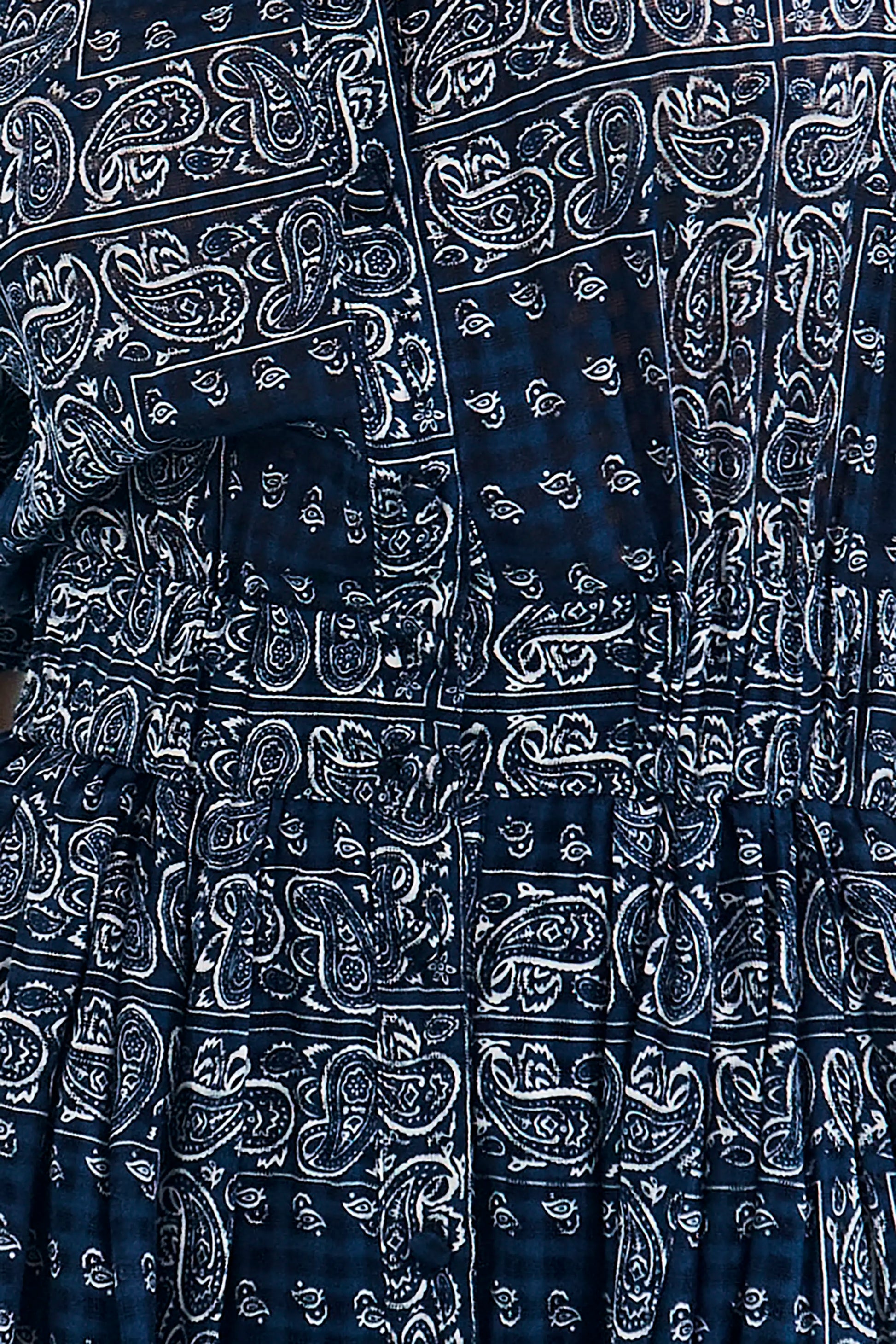 Close up of the Howard Dress in Inkwell Paisley.