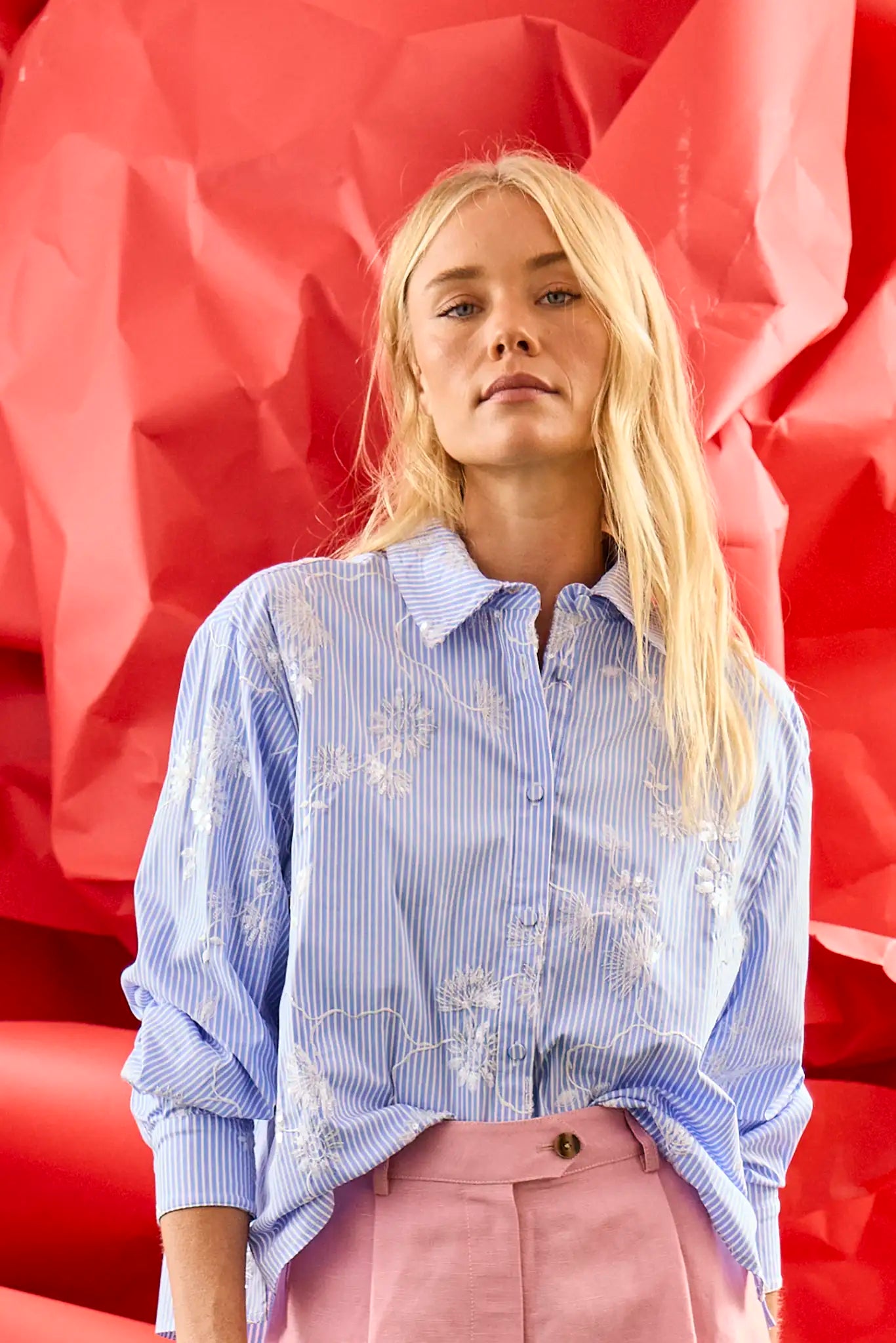The Hudson Shirt, embroidered striped shirt, in Sullivan Stripe.
