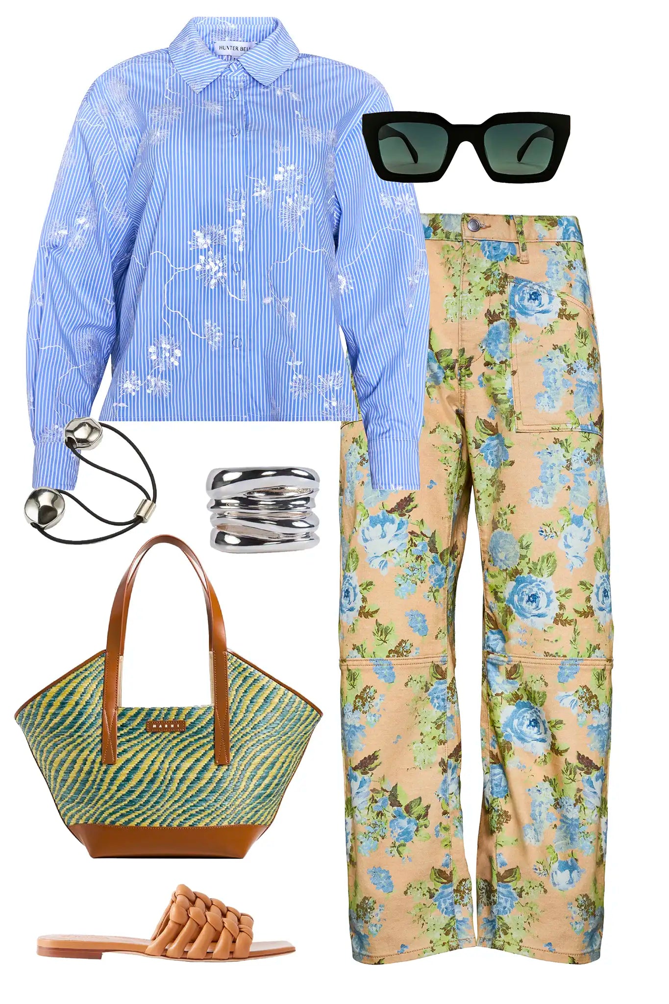 The Hudson Shirt, embroidered striped shirt, in Sullivan Stripe styled with the Mallory Jeans in garden rose peri.