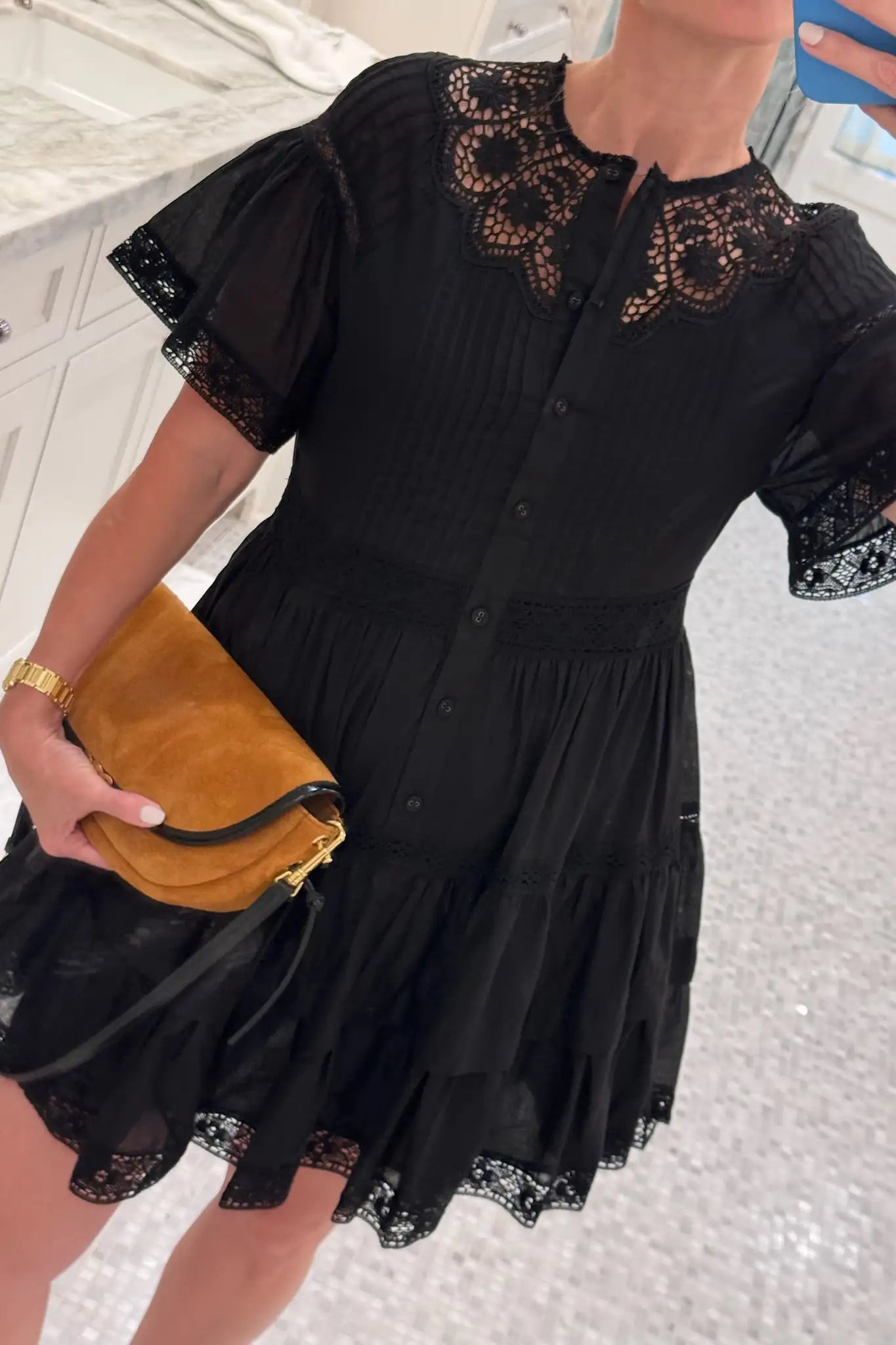 Hunter in the Newton Dress in onyx.
