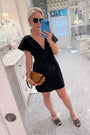 Hunter in the Maris Dress in onyx.
