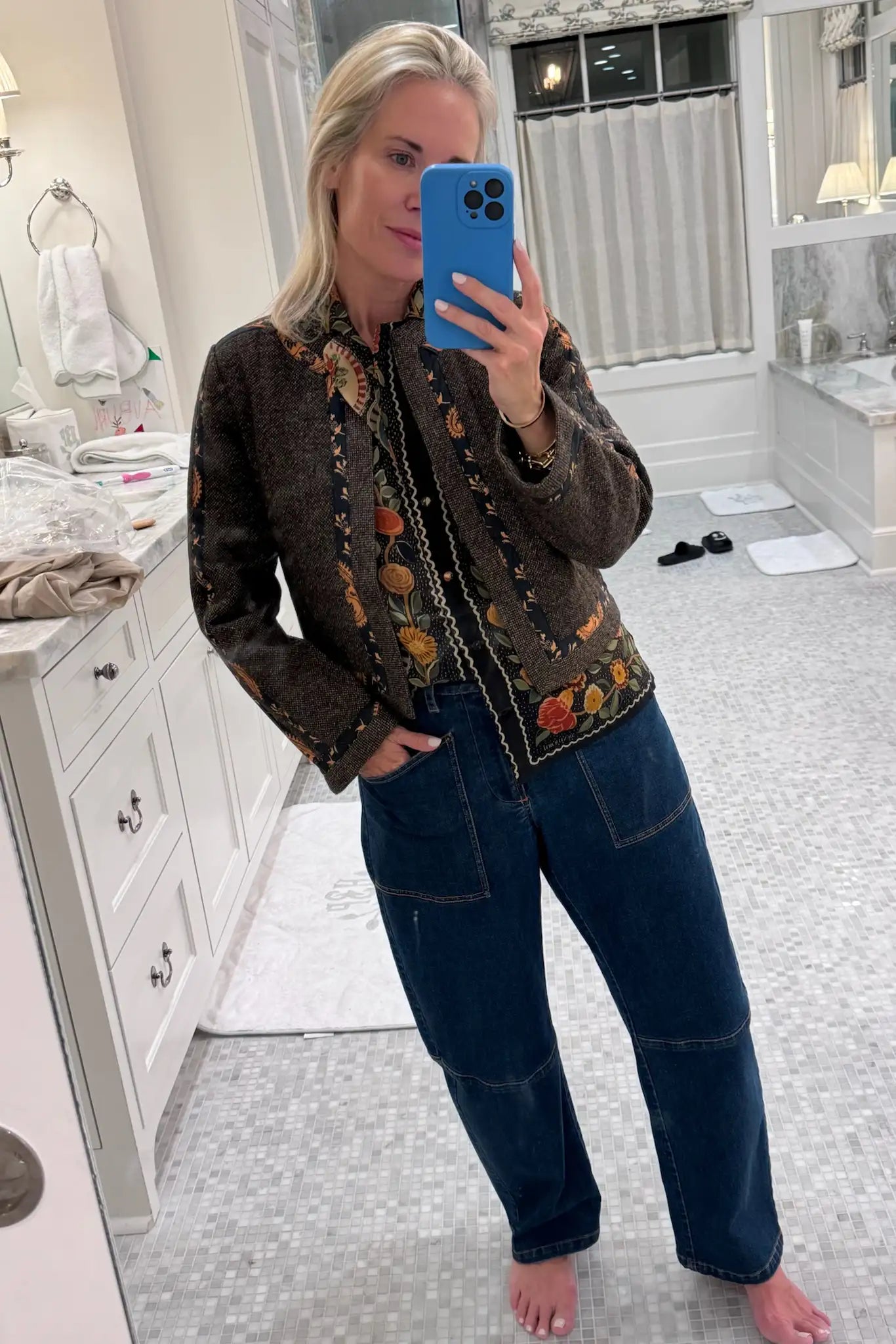 Hunter in the Watts Jacket, Gina Top and Mallory Jeans.