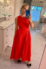 Hunter in the Nantucket Dress in Crimson Red.
