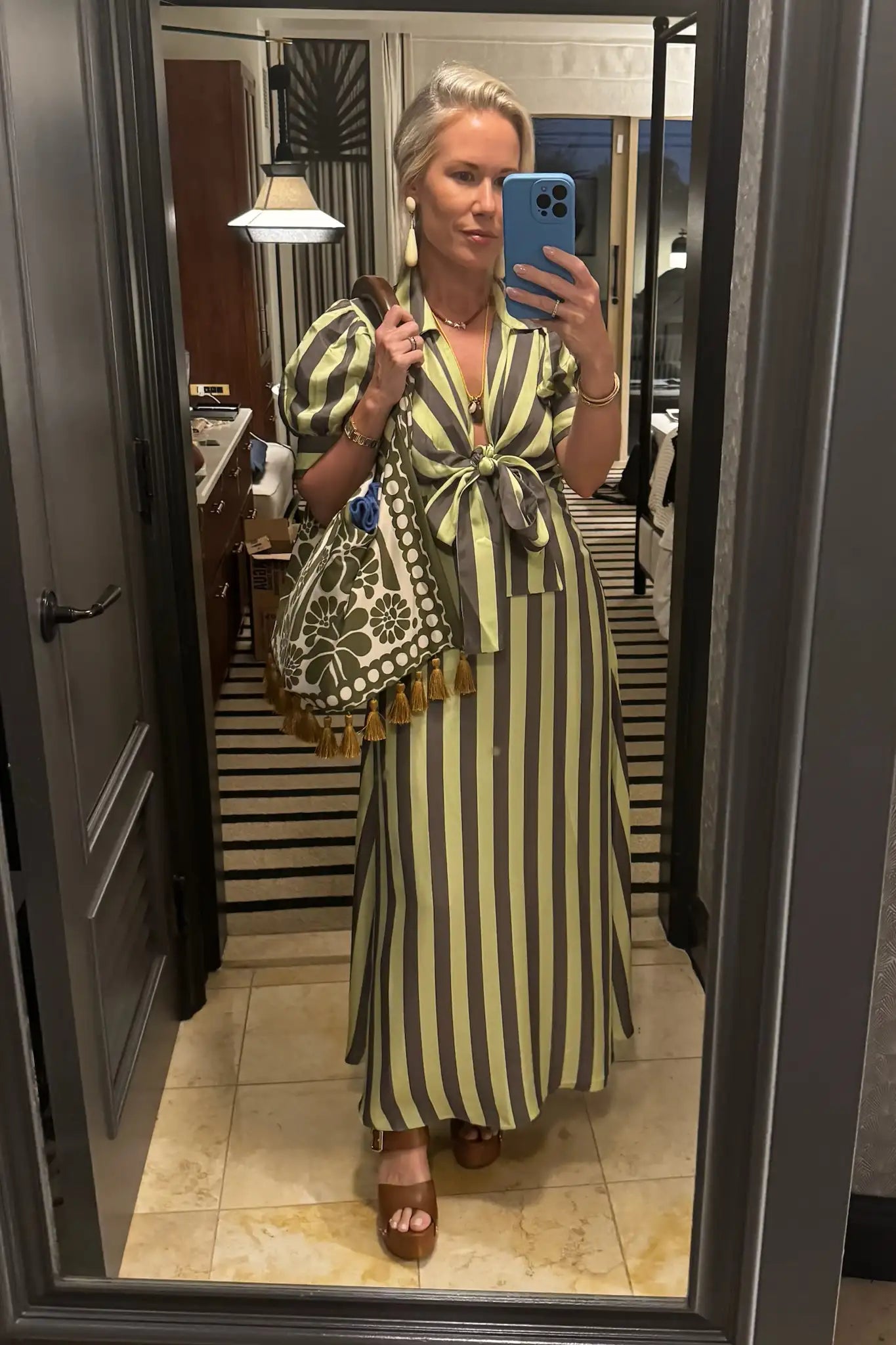 Hunter Bell in the Iris Dress in Evergreen Stripe.