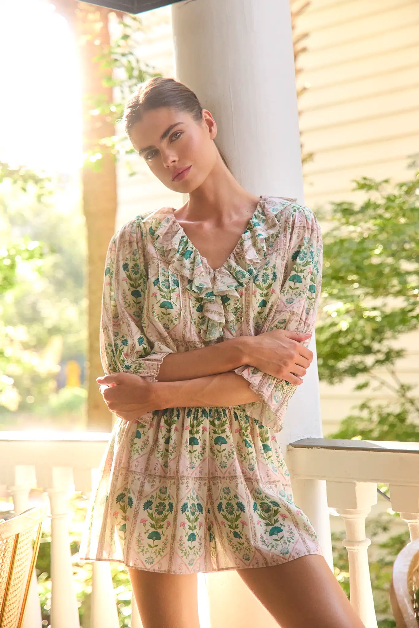 The Jemma Shorts in Pink Trellis paired with matching Imogen Blouse.