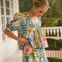 Ashton Shorts in Morning Glory print paired with matching Irene Top on model 