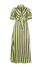 The Iris Dress, tie front blouse, in Evergreen Stripe.