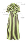 The Iris Dress, tie front blouse, in Evergreen Stripe.