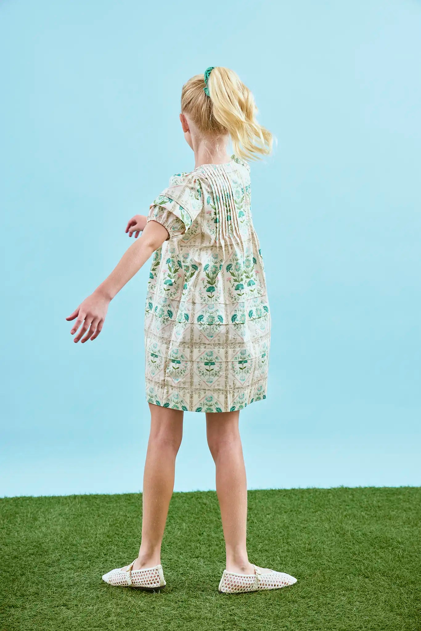 Kids Jenkins Dress, puff sleeve dress, in Pink Trellis.