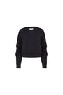 The Jennie Sweatshirt is a structured scuba in deep Onyx with pleated long sleeves.