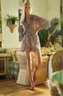 Ruffle collar top with ties at neckline and sleeves in liberty fabric print 