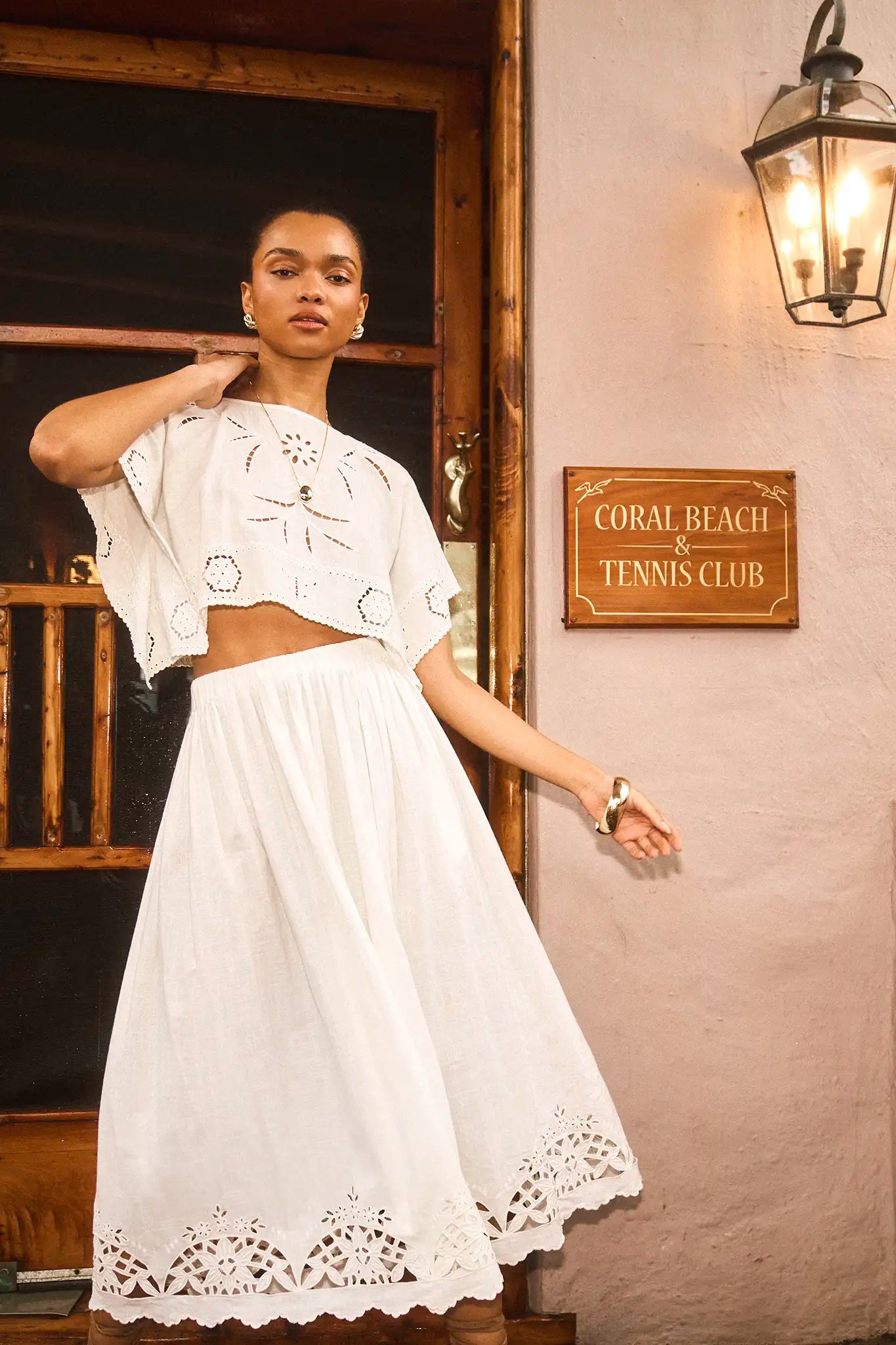 The Keira Top in White paired with matching Tatum Skirt.