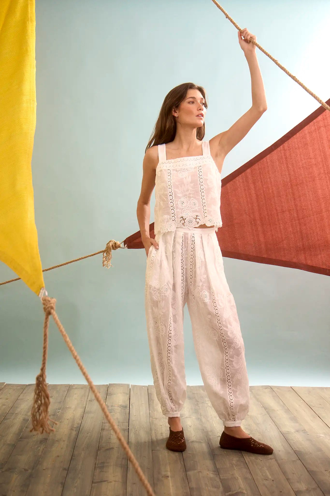 The Calloway Pant in White paired with matching Kelsey Top.