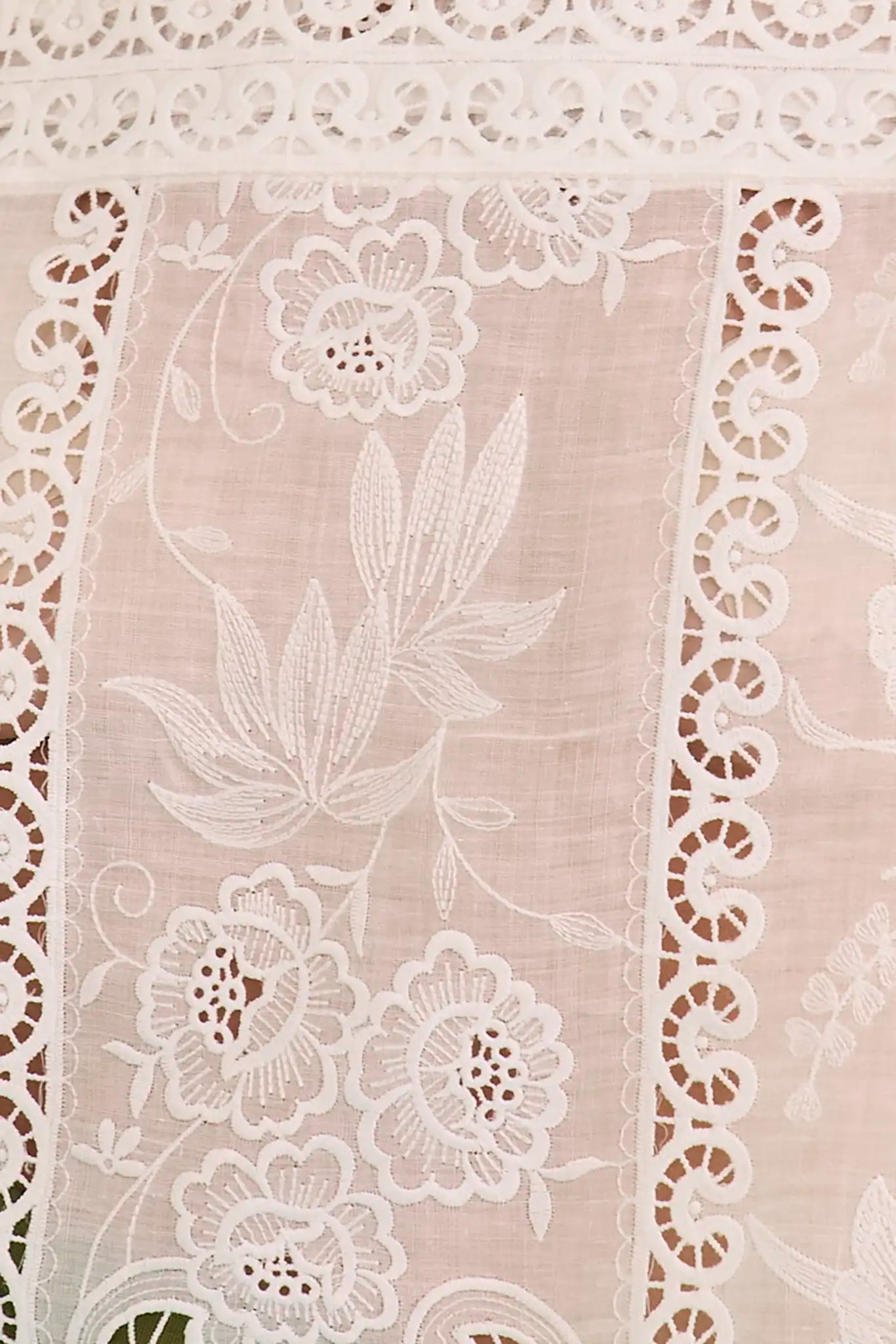 Close up of the Kelsey Top in white lace. 