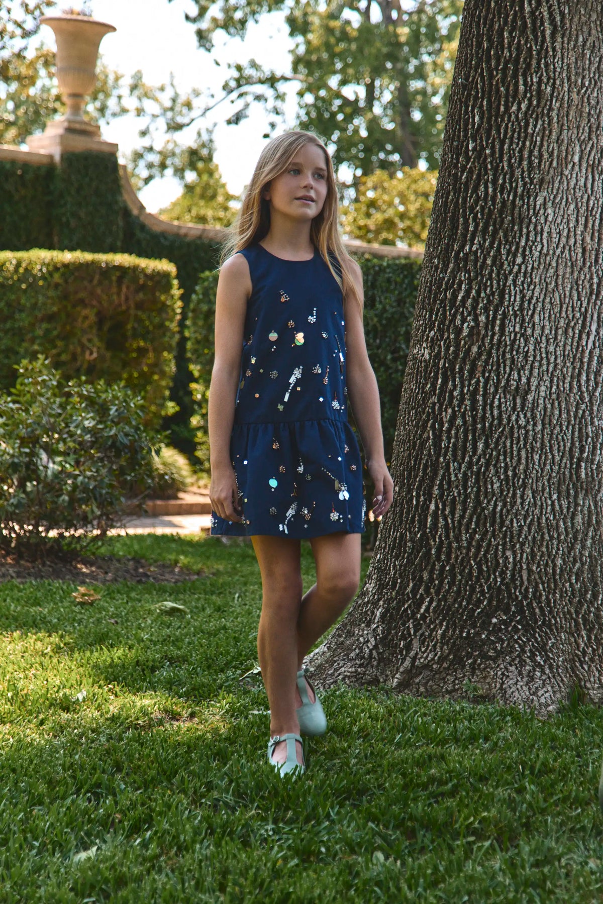 The Kids Ellie Dress in Atelier Splatter Navy.