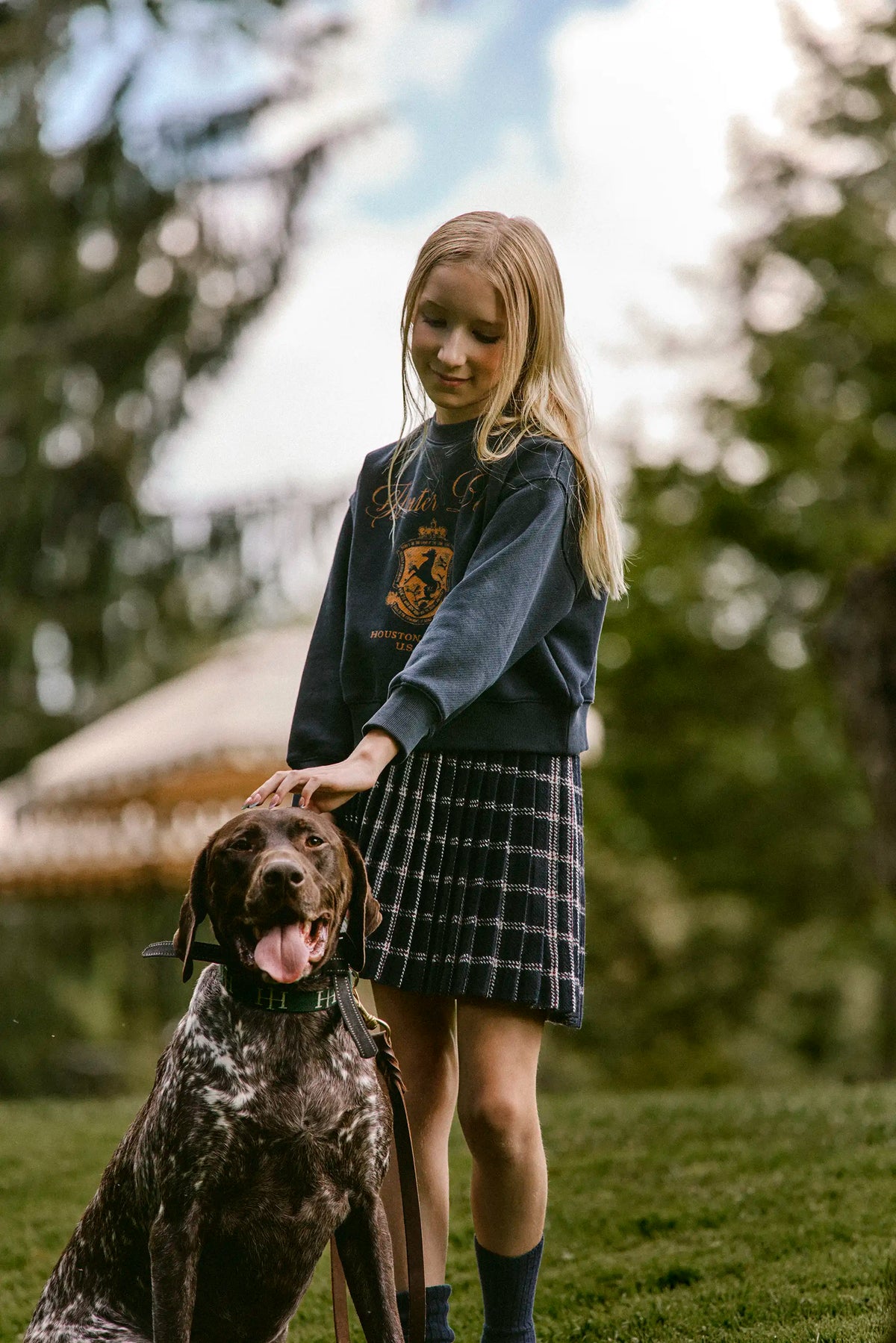 The Kids Pattie Skirt in St. Andrews Check paired with our Kids Heritage Sweatshirt. 